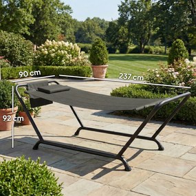 Outsunny Hamac cu cadru 237 x 90 cm Hamac cu bară cu buzunar lateral, pernă pentru cap Cadru metalic suport până la 150 kg | Aosom Romania