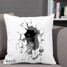 Perna Personalizata Attack on Titan Titan Crapand Zidul, 40x40 cm, Alba Mata, Husa Detasabila, Perna Inclusa, BEKZ®