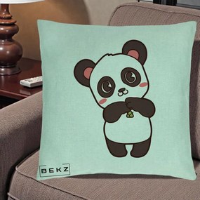 Perna Personalizata Panda Kawaii cu Bambus, 40x40 cm, Verde Menta, Husa Detasabila, Perna Inclusa, BEKZ®