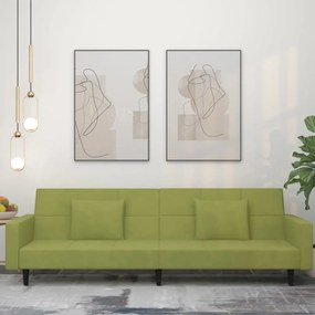337454 vidaXL Canapea extensibilă cu 2 locuri, 2 perne, verde deschis catifea