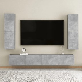 3079065 vidaXL Set comode TV, 4 buc., gri beton, lemn prelucrat