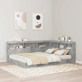 vidaXL Pat cu bibliotecă cu raft 2 pcs Gri beton 160 x 200 cm Melamină
