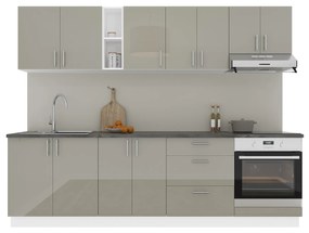 Set Bucatarie Karo V18, Gri Lucios/Alb, MDF, Blat Thermo 28 mm, L 260 cm