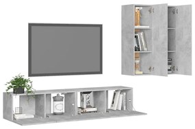 Set dulap TV, 4 piese, gri beton, PAL Gri beton, 80 x 30 x 30 cm, 4