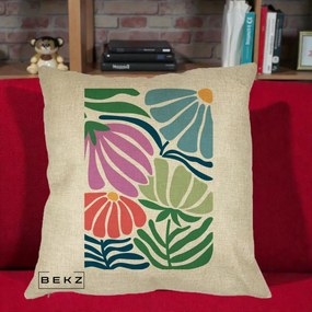 Perna Decorativa Flori Grafice Multicolore Modern, 40x40 cm, Crem, Husa Detasabila, Perna Inclusa, BEKZ®
