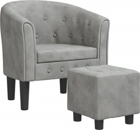 vidaXL Fotoliu tip cuvă cu taburet, gri deschis, catifea