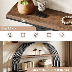 MACI35 - Masa Consola curbata, 160 cm, masuta hol, living, dormitor - Negru - Maro