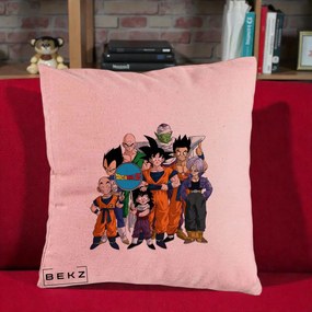 Perna Personalizata Dragon Ball Z Grup Complet, 40x40 cm, Roz, Husa Detasabila, Perna Inclusa, BEKZ®