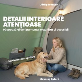 Outsunny Cort Mare Multi-Cameră pentru 2-4 Persoane, cu Ferestre și Verandă, Verde | Aosom Romania