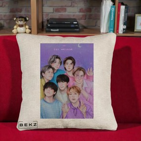 Perna Personalizata K-pop BTS Our Universe Fanart Violet Pastel, 40x40 cm, Bej Canapea, Husa Detasabila, Perna Inclusa, BEKZ®