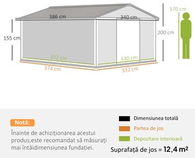 Outsunny Magazie pentru Unelte din Oțel Galvanizat, Magazie pentru Organizare și Depozitare 3.4x3.86x2 m, Verde | Aosom Romania