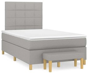 vidaXL Pat box spring cu saltea, gri deschis, 120x190 cm, textil