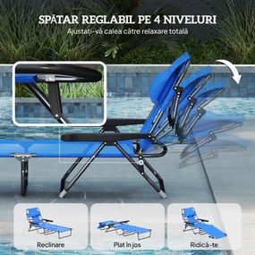 Outsunny Sezlong Plaja Pliabil cu 4 Nivele Rabatare si brațe, Greutate sustinuta 120 kg,Gri | Aosom Romania