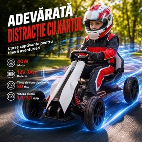 HOMCOM Go-Kart Electric Pentru Copii 3-8 Ani, 3-5 Km/h, Alb | Aosom Romania