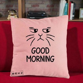 Perna Decorativa Pisica Morocanoasa Good Morning, 40x40 cm, Roz, Husa Detasabila, Perna Inclusa, BEKZ®