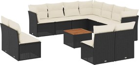 vidaXL Set canapele de grădină, 12 piese, cu perne, negru, poliratan