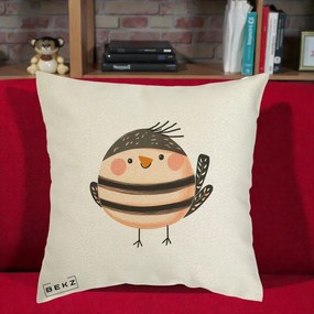 Perna Decorativa Pui Kawaii Bej-Negru Dungat, 40x40 cm, Ecru, Husa Detasabila, Perna Inclusa, BEKZ®