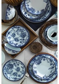 Set de veselă, 24 de piese, porțelan, alb/albastru