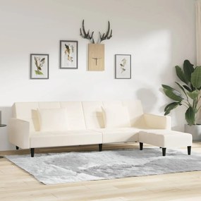 3080644 vidaXL Canapea extensibilă cu 2 locuri, 2 perne/taburet, crem, catifea
