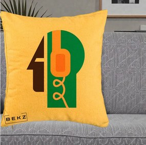 Perna Personalizata Retro Casti Muzicale, 40x40 cm, Galben, Husa Detasabila, Perna Inclusa, BEKZ®