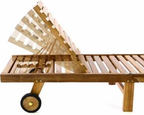 Șezlong reglabil din lemn de tec, pliabil, cu roți – 200 cm