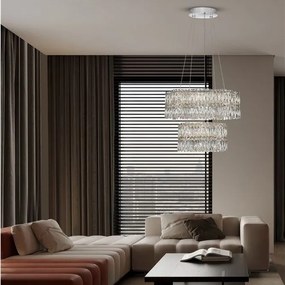 Lustra suspendata LED crom, cristale sticla NUVIA 60cm