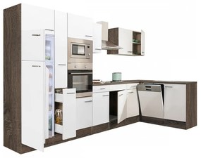 Dulap de bucătărie de colț Yorki 370, corp din stejar Yorki, cu față alb satinat