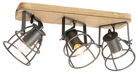 Spotlight industrial gri închis cu lemn reglabil 3 lumini - Arthur