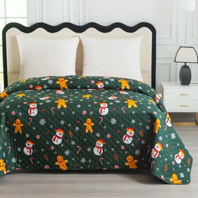 Cuvertura de pat SNOWMAN AND GINGERBREAD, verde Dimensiune: 220 x 240 cm