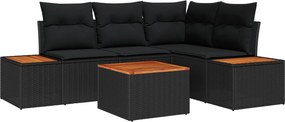 vidaXL Set de canapele pentru grădină cu pernă 5 pcs Negru Rattan poli