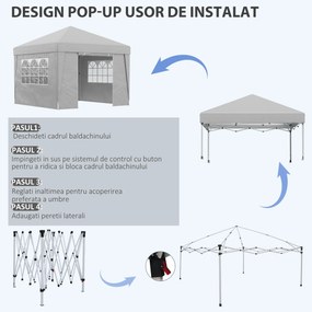 Outsunny Foișor Pliabil cu Înălțime Reglabilă, Uși, Ferestre și Geantă de Transport, 298x298x288 cm, Gri Deschis | Aosom Romania