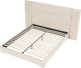 Pat cu somieră şi iluminare LED, 160x200, ţesătură Velvet bej, ALTESA