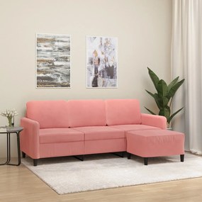3153570 vidaXL Canapea cu 3 locuri și taburet, roz, 180 cm, catifea