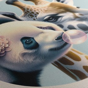 Tablou panda și girafă cu balon de gumă