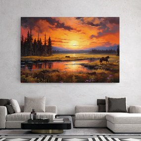 Tablou Canvas, 20x30cm, Dormitor si Living, Moderne, Textura de pictura, Wild Horses Painting