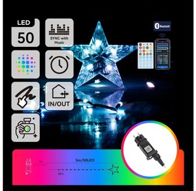 Aigostar - Instalație luminoasă de Crăciun LED RGBICW pentru exterior, 50 LED, 10 W, 230 V, 5 m, IP44, cu telecomandă