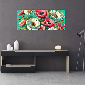 Tablou - Flori pe fundal albastru (120x50 cm)