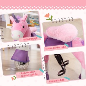HOMCOM Balansoar Unicorn pentru Copii 3-6 Ani, cu Roți, Roz, 70x32x87cm | Aosom Romania