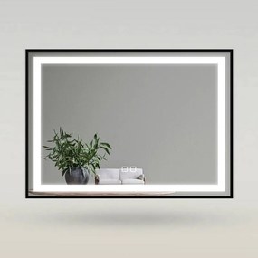 Oglindă LED Dreptunghiulară (80x60 cm), 3 Moduri Iluminare (Lumină Rece, Naturală, Caldă), Intensitate Reglabilă, Funcție Dezaburire, Ramă Aluminiu, Control Tactil (Touch)