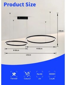 Lustră LED dimabilă Immax NEO 07216L FINO 93W/230V 60/80 cm negru Tuya + telecomandă