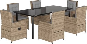 vidaXL Set de masă pentru grădină, 7 piese, cu perne, bej, poliratan