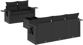 vidaXL Set mobilier de grădină cu perne, 6 piese, negru, poliratan