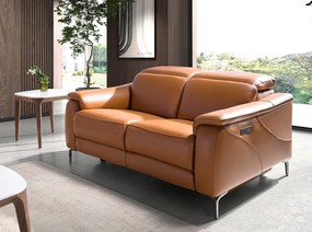 Canapea 2 locuri eleganta, design LUX cu functia relax Cowhide brown leather