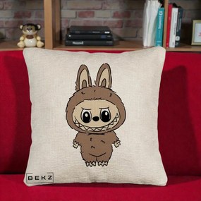 Perna Personalizata Labubu Maro Natural Solo, 40x40 cm, Bej Canapea, Husa Detasabila, Perna Inclusa, BEKZ®