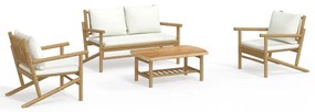 3156471 vidaXL Set mobilier de grădină, cu perne alb crem, 4 piese, bambus