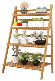 Suport pentru flori din bambus cu scară - 4 rafturi practice
