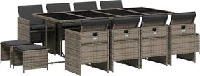 vidaXL Set mobilier de grădină cu perne, 13 piese, gri, poliratan