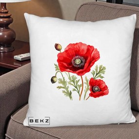 Perna Decorativa Maci Rosii Acuarela, 40x40 cm, Alb Pufos, Husa Detasabila, Perna Inclusa, BEKZ®