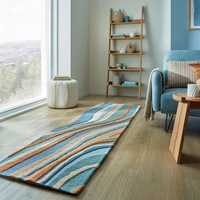 Covor tip traversă albastru țesut manual din lână 60x230 cm Abstract Flow – Flair Rugs