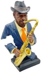 Statueta Saxofonist, Charlie, Albastru, 24cm